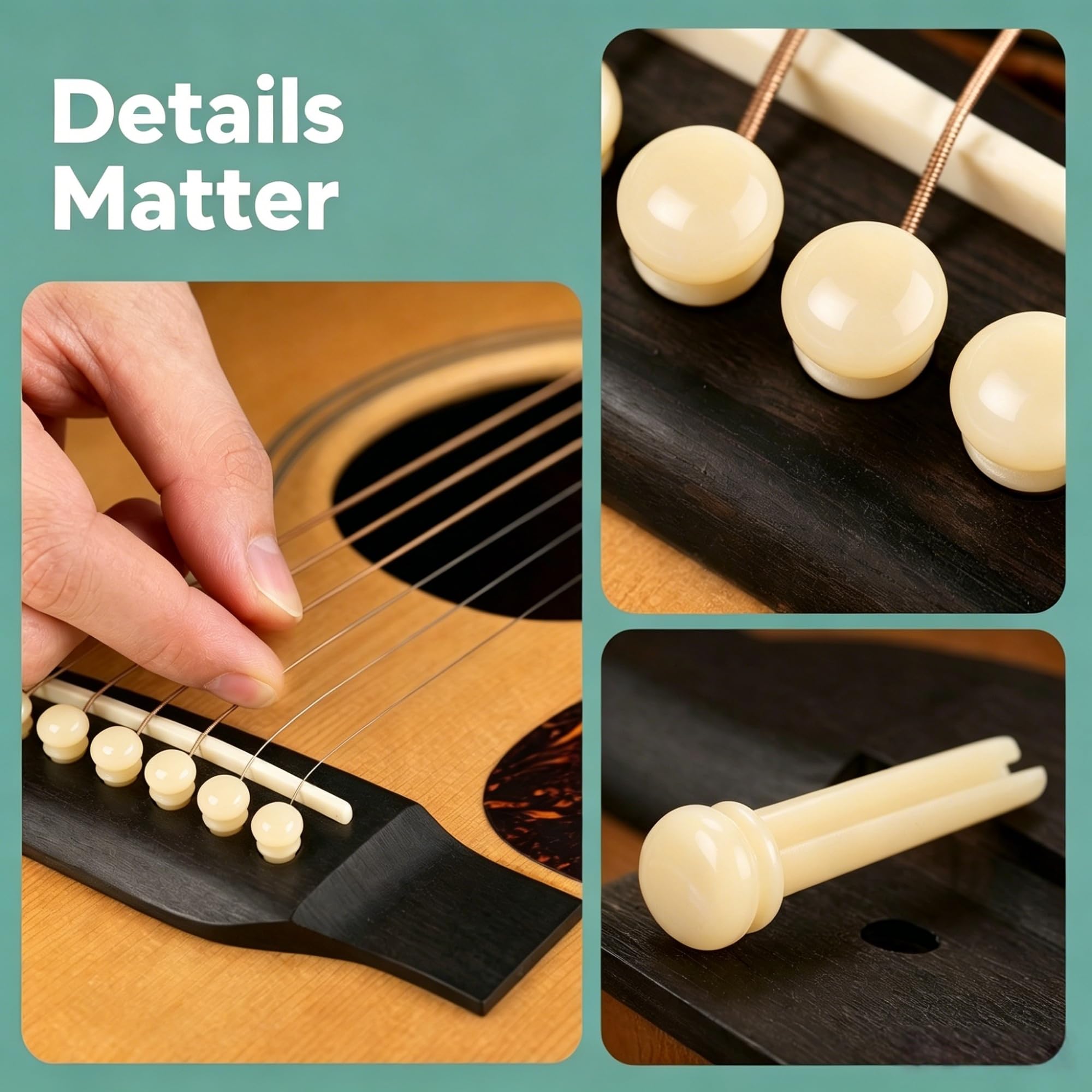 Miwayer Guitar Bone Bridge Pins Real Bone Unbleached Vintage Style Replacement Parts for 6 & 12 String Acoustic Guitar (Unbleached Pure Bone)