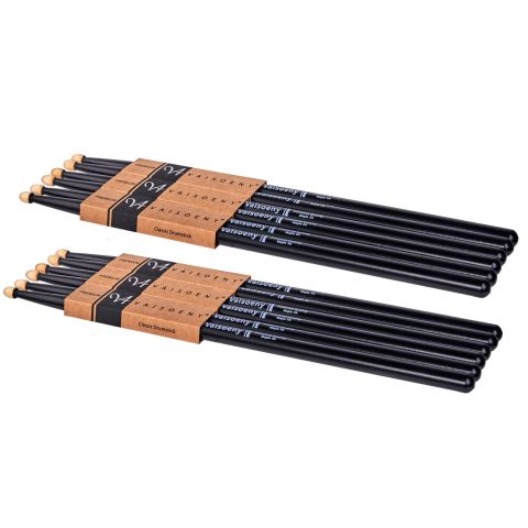 VAISOENY 5A Drumsticks, 6 Pairs Lacquered Maple Wood Drum Sticks (Black)