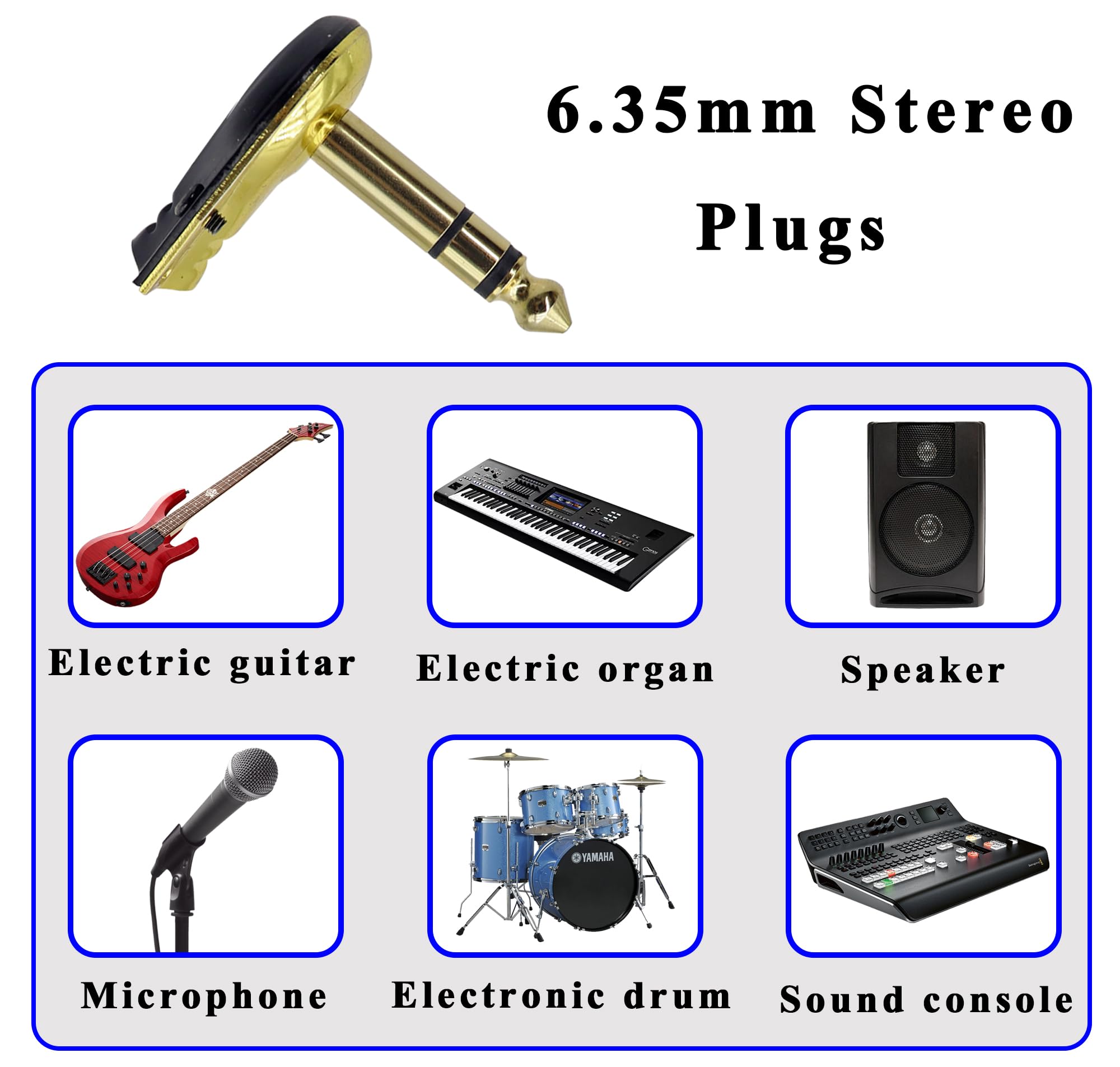zdyCGTime DIY Right Angle 6.35MM 1/4″ Stereo Crab Shell Audio Plug, 90 Degree 1/4 inch Male TRS Pancake Style Plugs Connectors for Speaker,Bass,Amp,Microphone Electric Guitar Cable(4 Pack/3 Pole)