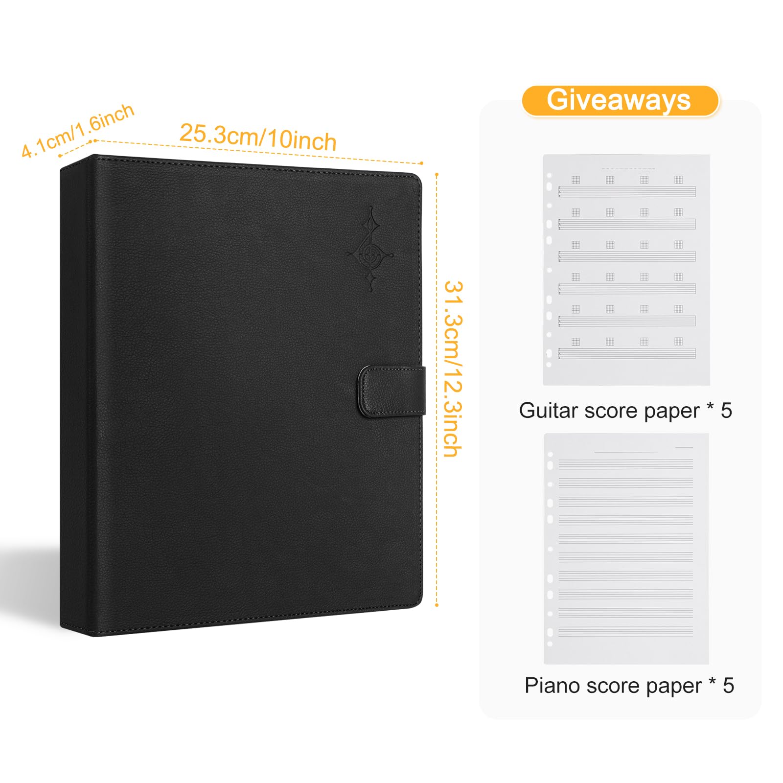 Rockhouse Black Sheet Music Folder Writable 3 Ring Binder with 30 Sleeves
