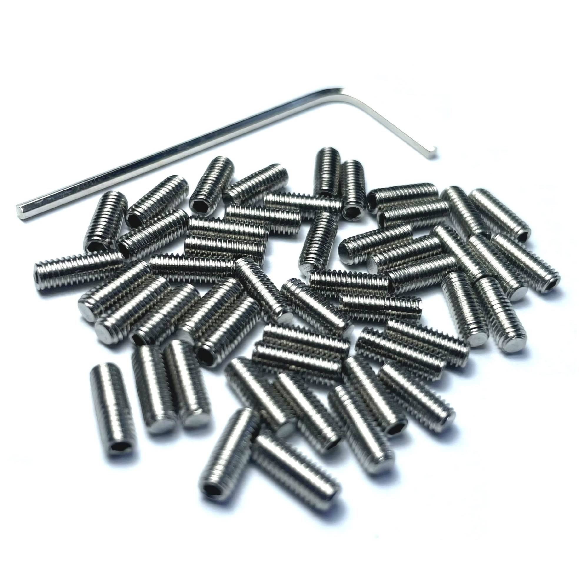 ZDingTech 50pcs M3 x 8mm 304 Stainless Steel Guitar Bridge Saddle Height Adjustment Screws for Fender Stratocaster Telecaster with 1.5mm Wrench,Set Grub Screws Hex Allen Head Socket Set Screws Bolts