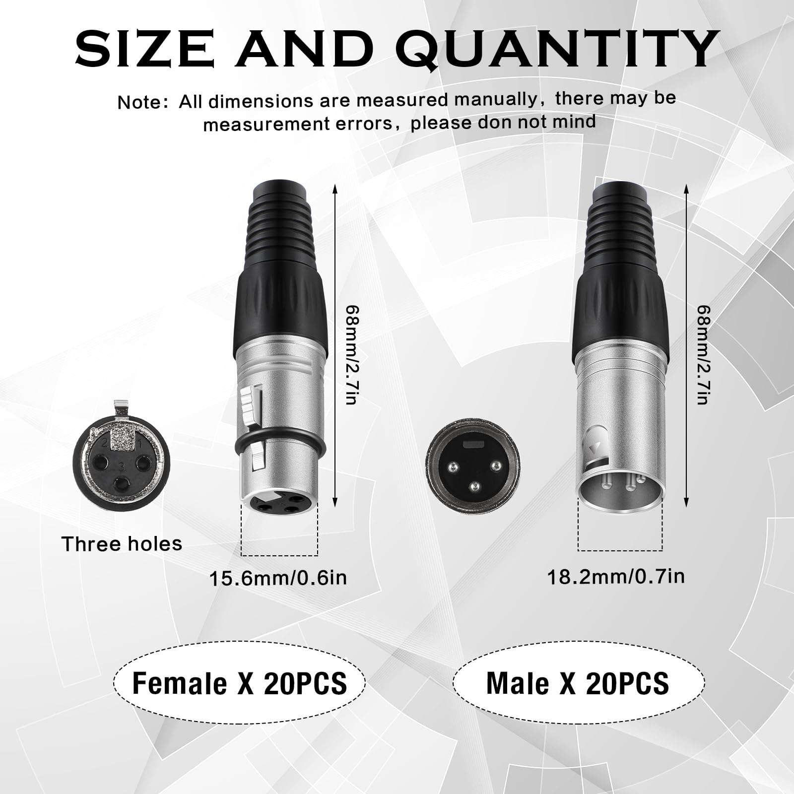 Zhengmy 40 Pcs 3 Pin XLR Solder Type Connector Cable Connector Microphone Audio Socket Accessories Made of Zinc Alloy for Microphone