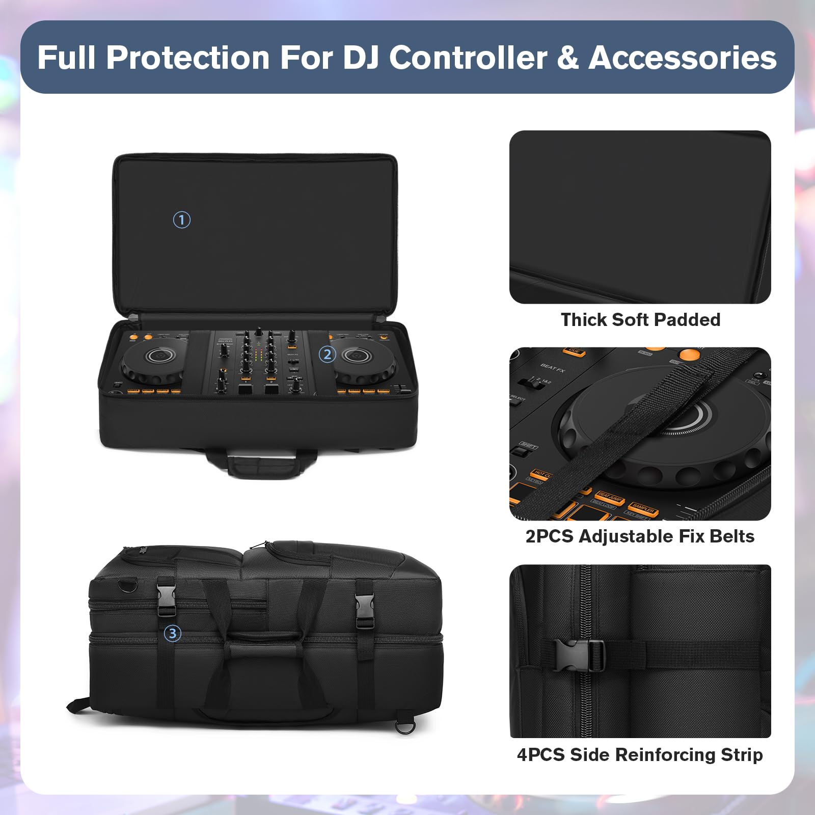 Cxinesbag DJ Controller Case Compatible with Pioneer DDJ-FLX4/DDJ-400/DDJ-REV1 – Thick Padded DJ Backpack with Multi-Pocket for Accessories, Adjustable Strap, 22×13×4.5in