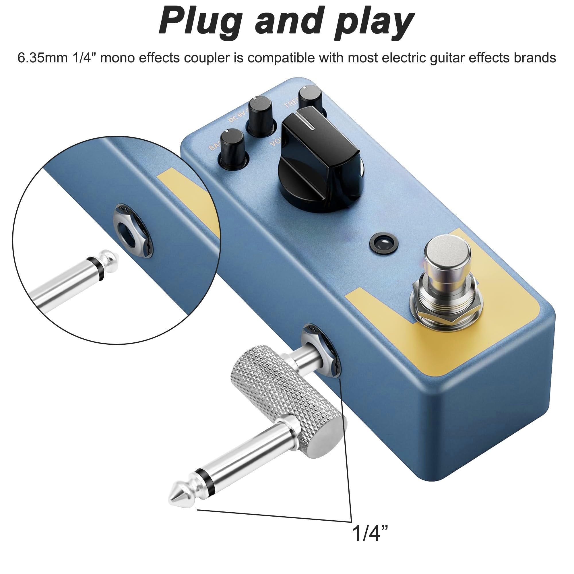 MEIRIYFA Guitar Pedal Patch Connector Z Type 6.35mm 1/4″ Effect Couplers Mono Male to Male Adapter Audio Converter Connector for Electric Guitars Pedal-boardel 4Pcs (Z Type-Silver)