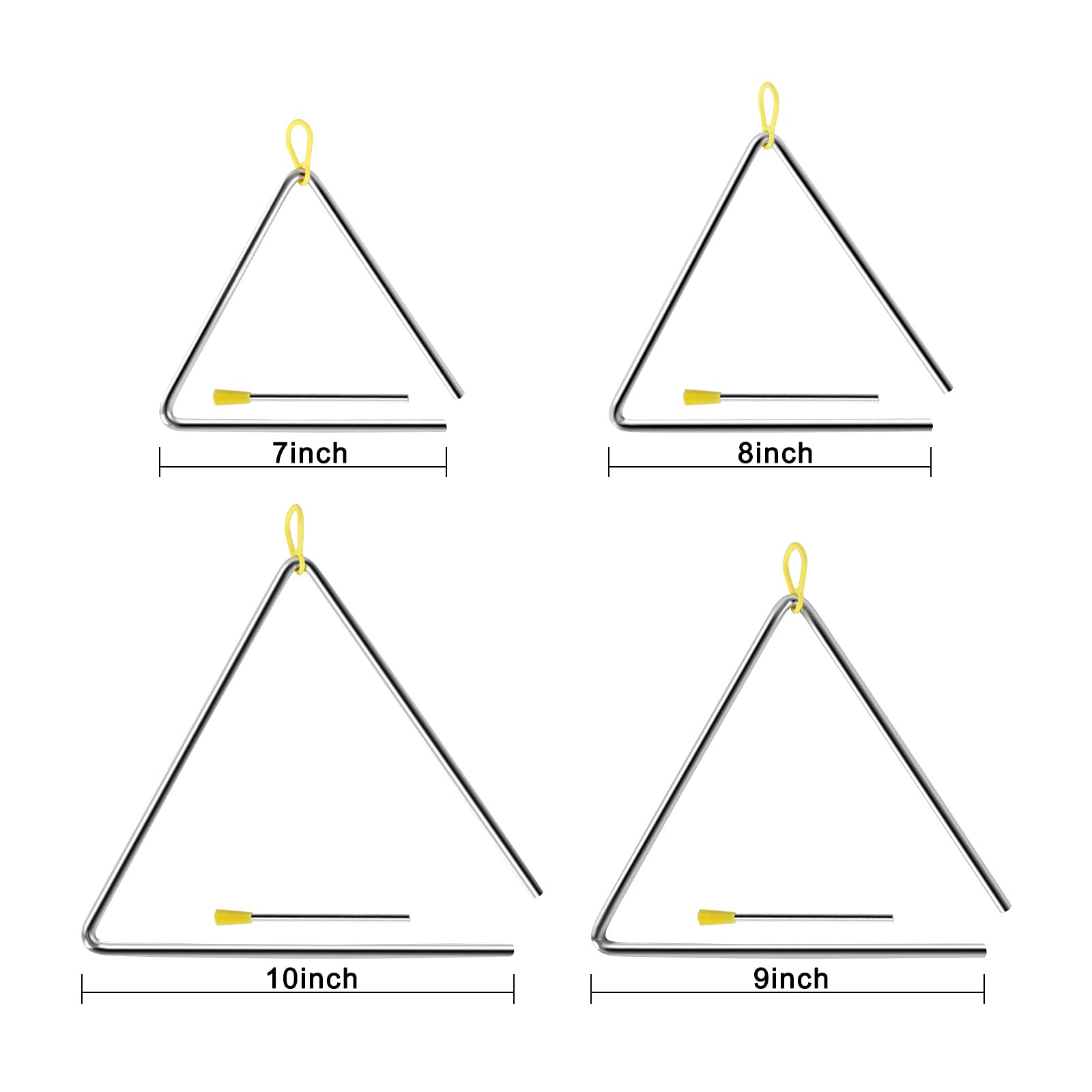 EASTROCK Triangle Instrument Set 4 Packs 7 8 9 10 Inch with Striker