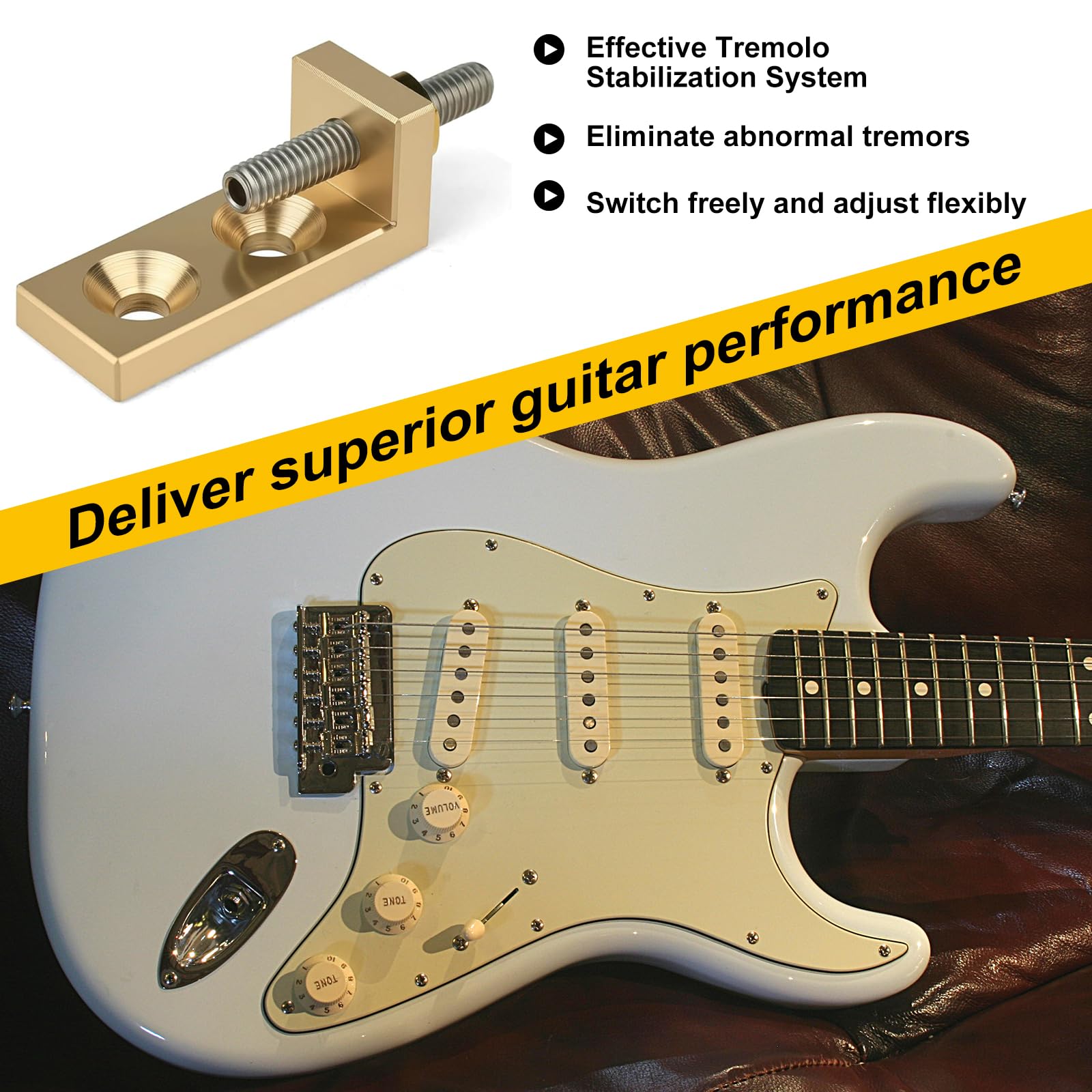 Brass Tremolo Stopper Stabilizer Set Suitable for Floyd Rose and Other Floating Bridges Guitar Parts (FMTS) with Screw Wrench