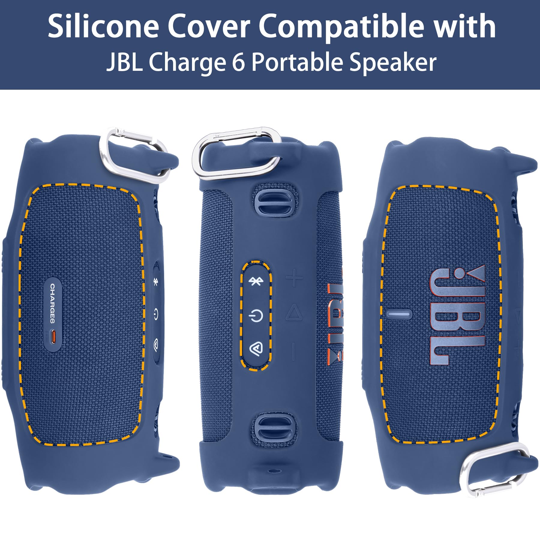 khanka Silicone Case for JBL Charge 6 Waterproof Speaker+Shoulder,Blue