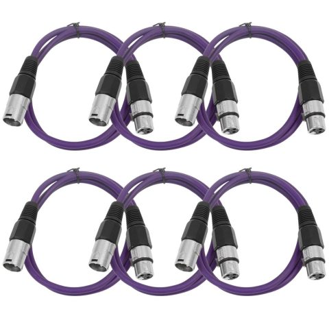Seismic Audio – SAXLX-3-6 Pack of 3′ Purple XLR Male to XLR Female Patch Cables – Balanced – 3 Foot Patch Cords