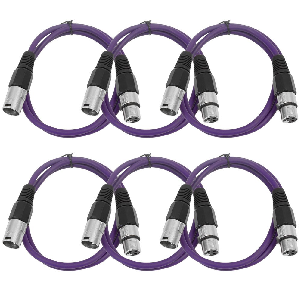 Seismic Audio – SAXLX-3-6 Pack of 3′ Purple XLR Male to XLR Female Patch Cables – Balanced – 3 Foot Patch Cords