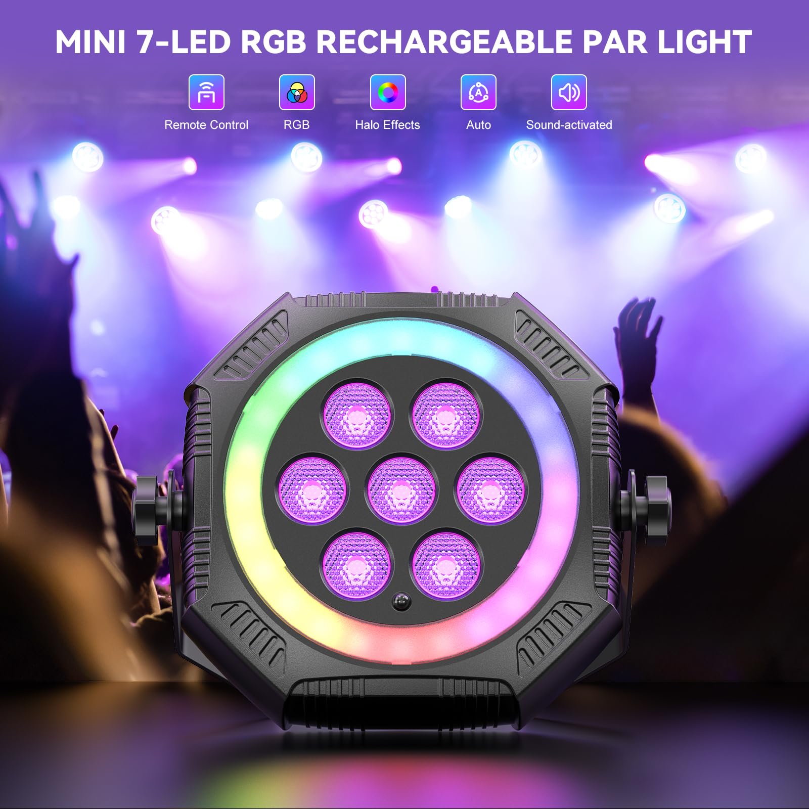 Stage Lights Mini RGB Battery Powered Uplights LED Rechargeable Par Can Lights with Halo, Sound-Activated Auto Wireless Uplights for Events Indoor Outdoor Party Wedding Stage Lighting(8 Pack)