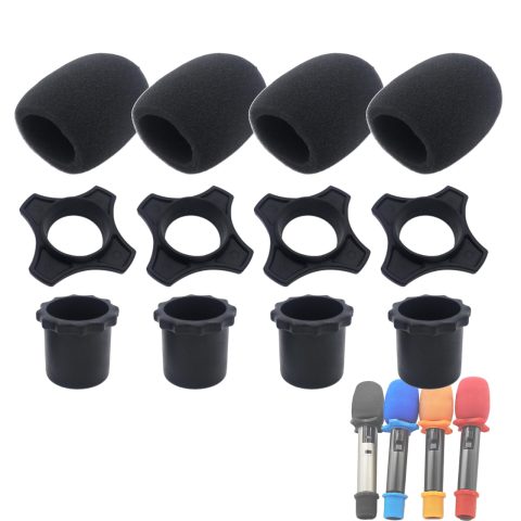 Cheerock 4-Set Black Handheld Mic Protection Kit Silicone Ring Windscreen