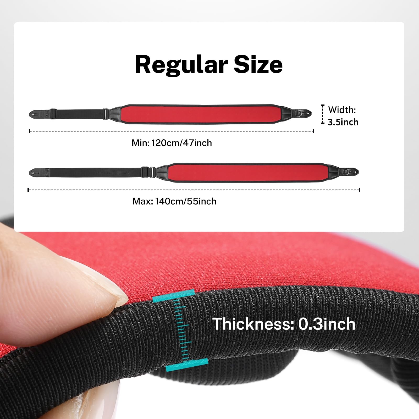 POGOLAB Guitar Strap, 3.5″ Wide Air Cell Cushions Neoprene Padded Soft Comfortable Bass Strap, Adjustable Length from 47″ to 55″ with Strap Locks & Picks, for Bass Electric Guitar (Regular) Red