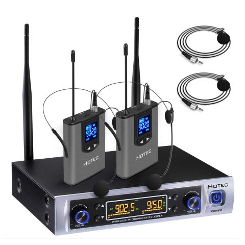 HOTEC Wireless Microphone System, Metal Dual UHF Cordless Dynamic Handheld Microphone for Home Karaoke, Meeting, Party, Church, DJ, Wedding (H-K26)