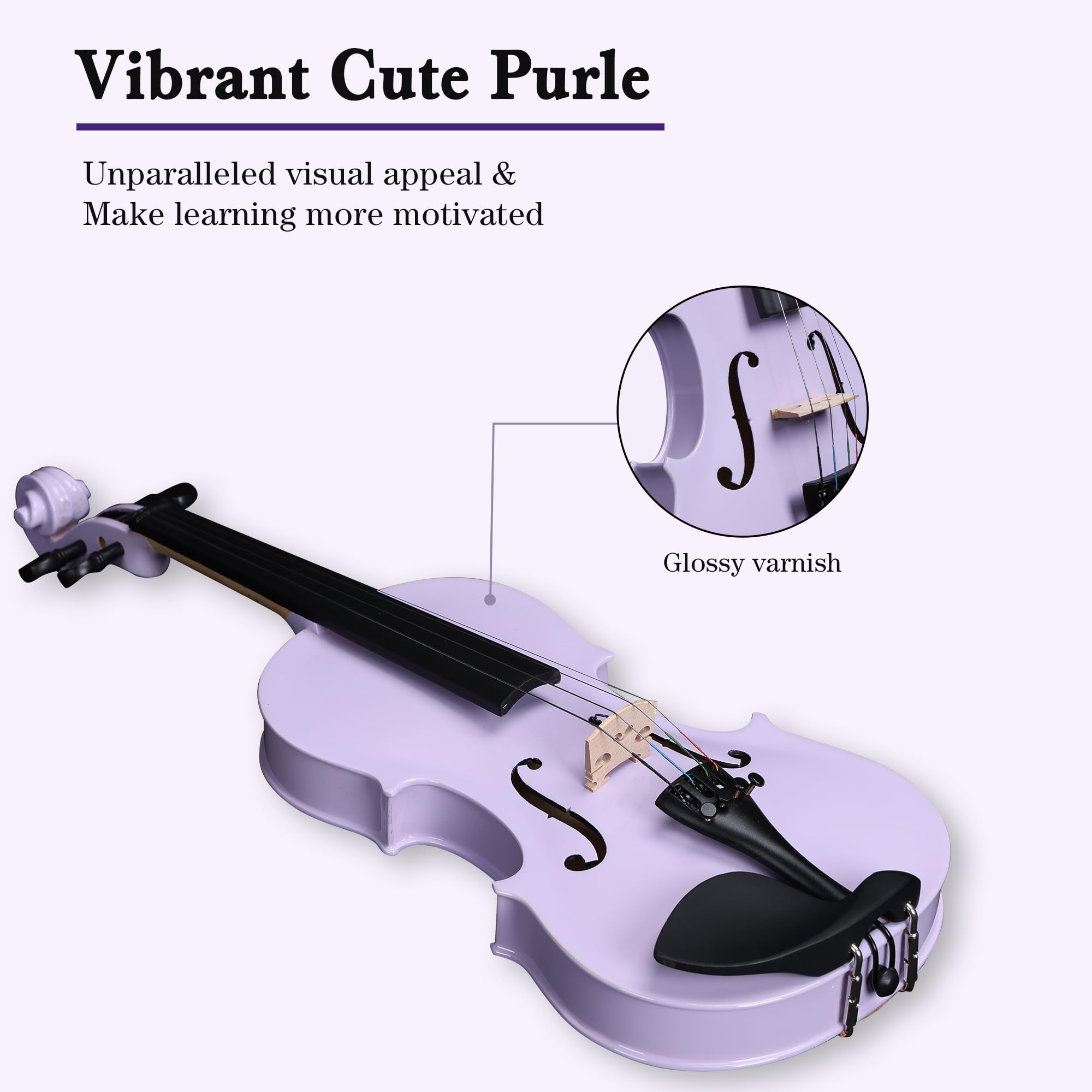 ADM Acoustic Violin for Kids Beginners, 3/4 Size Acoustic Violin Fiddle for Teens Students Violin Starter Kit with Hard Case, E-Tuner, Rosin, Shoulder Rest, Bow, Extra Strings, Free Lessons, Purple