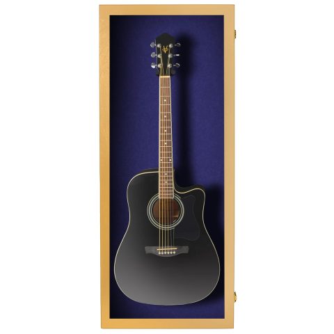 PENNZONI Acoustic Guitar Display Case – Acrylic Acoustic Guitar Case – Guitar Display Case Wall Mount Made from Hardwood Frame & Clear Acrylic – Golden Oak w/Felt Blue