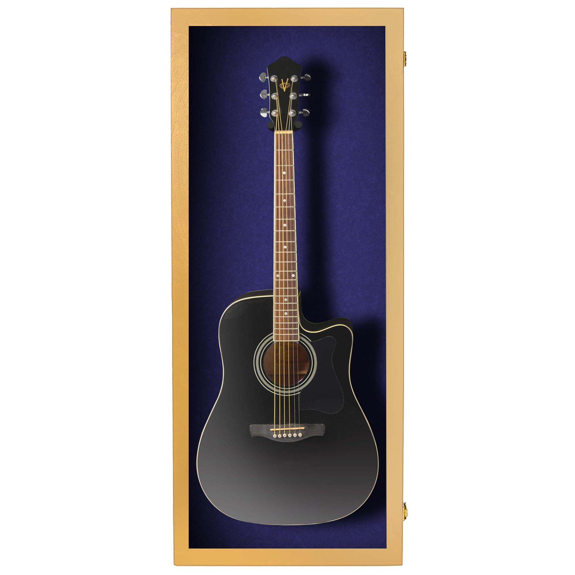 PENNZONI Acoustic Guitar Display Case – Acrylic Acoustic Guitar Case – Guitar Display Case Wall Mount Made from Hardwood Frame & Clear Acrylic – Golden Oak w/Felt Blue