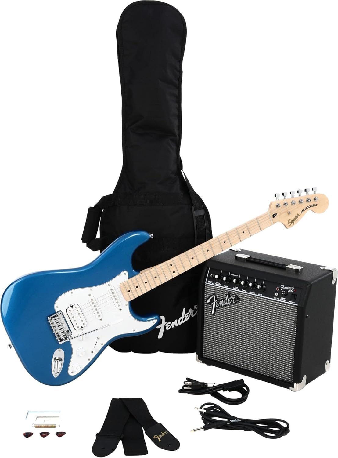 Fender 0372820002 Squier Affinity Series Stratocaster Electric Guitar Kit, Lake Placid Blue