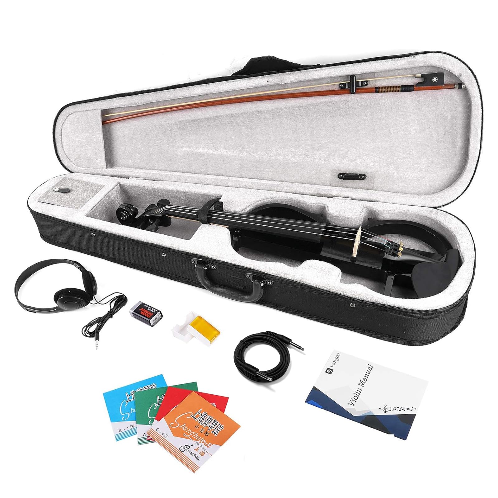 Vangoa Electric Violin 4/4 Full Size Silent Electronic Violin Fiddle, Black