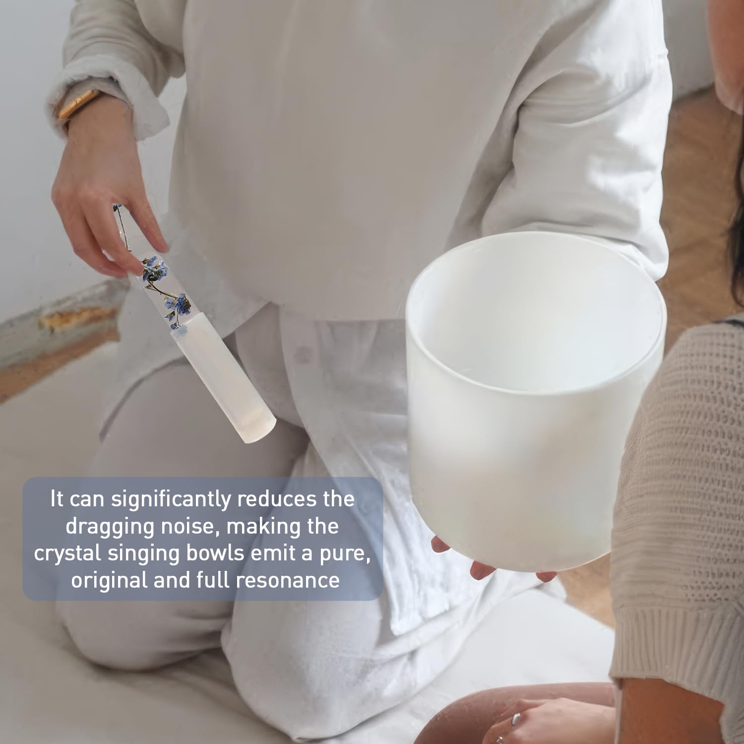 UPCEED Singing Bowl Mallet Clear Acrylic Base Silicone Rubber Striker Mallet for Playing Quartz Crystal Singing Bowl with Bundle Pocket(Floral)