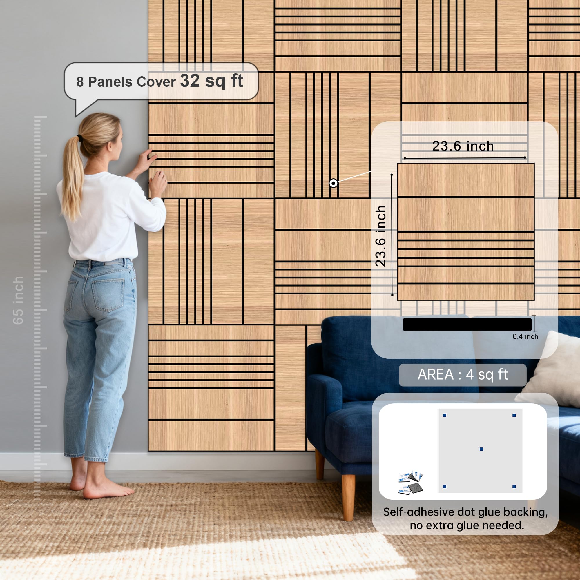 WoveN SounD Acoustic Wall Panels, Natural Oak, 8 Pack, 23.6×23.6 in