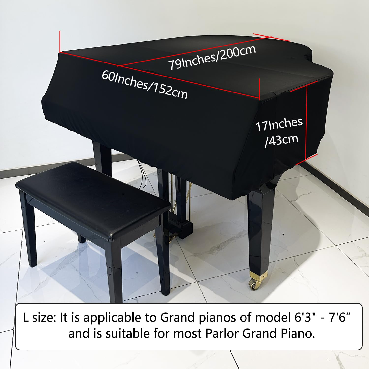DEEP DEER Waterproof Dustproof Elastic Grand Piano Cover – Minimalist All-Black – with Elastic Drawstring – Fits Petite Grand & Baby/Medium/Parlor Grand Pianos (S-FOR Baby Grand Pianos)
