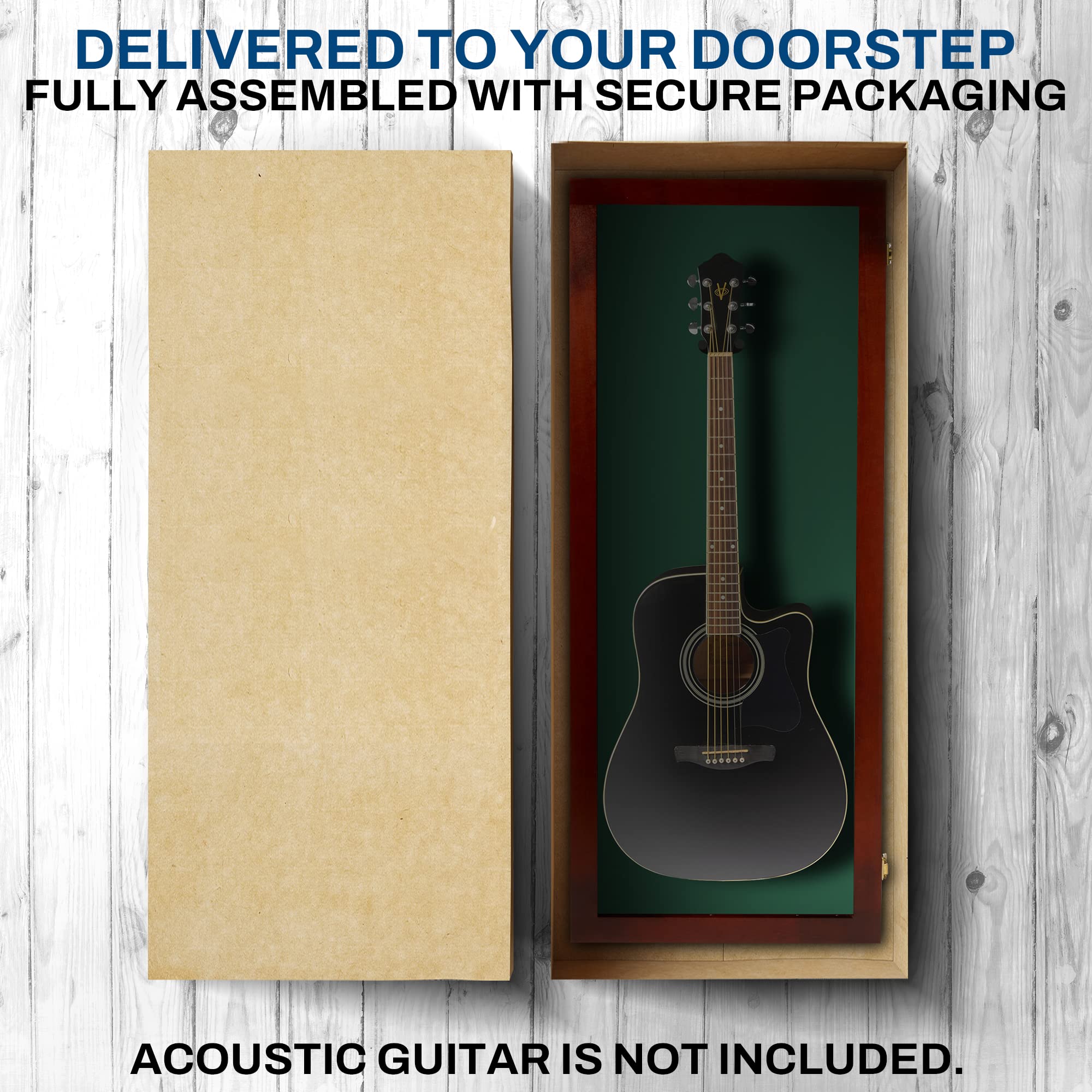 PENNZONI Acoustic Guitar Display Case – Acrylic Acoustic Guitar Case – Guitar Display Case Wall Mount Made from Hardwood Frame & Clear Acrylic – Cherry w/ Felt Green