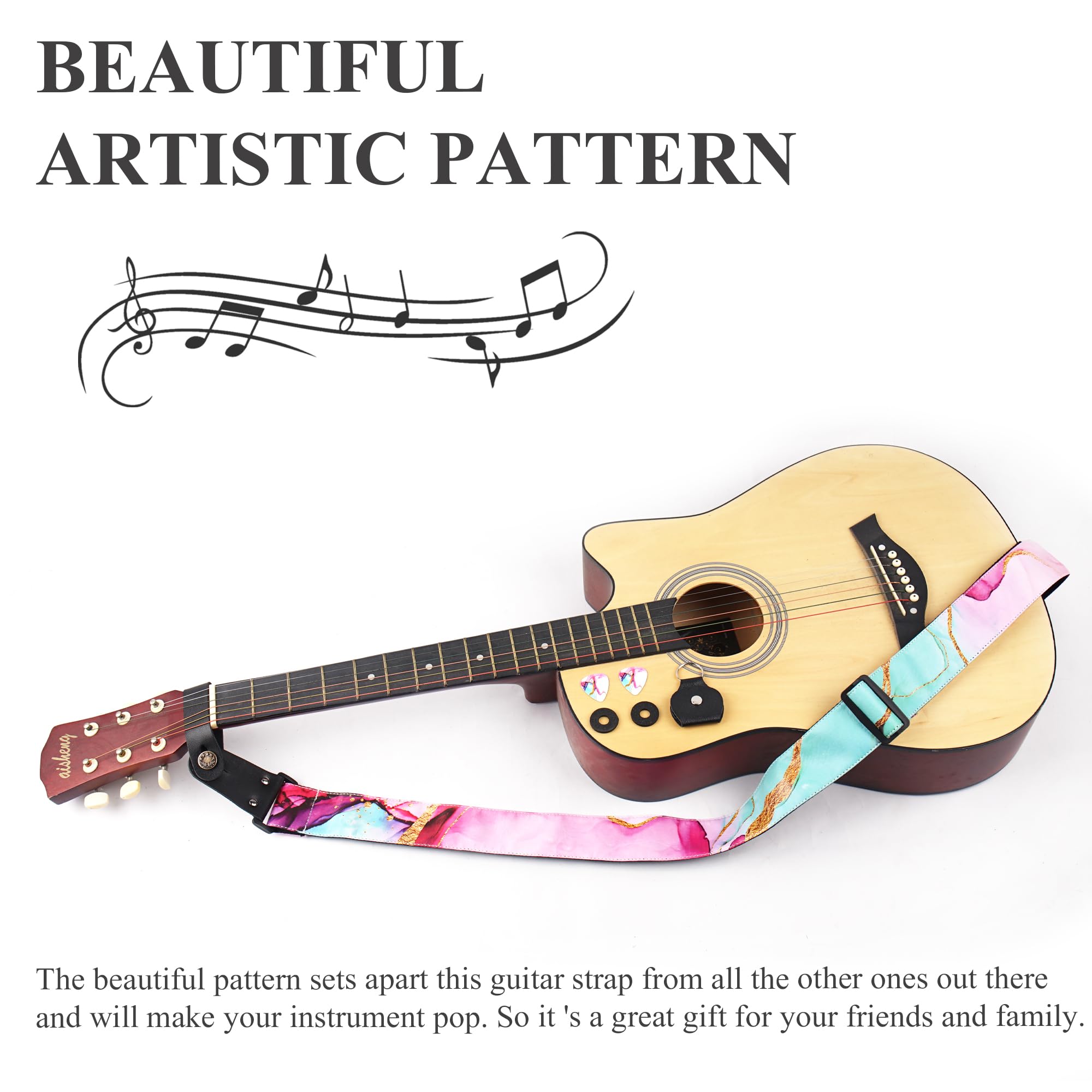 LIZIMANDU Adjustable Guitar Strap Includes 2 Strap Locks & 4 Matching Picks.Leather ends Shoulder Strap Suitable for Acoustic,Electric,Gift for Guitarist(1-Splash Ink2)