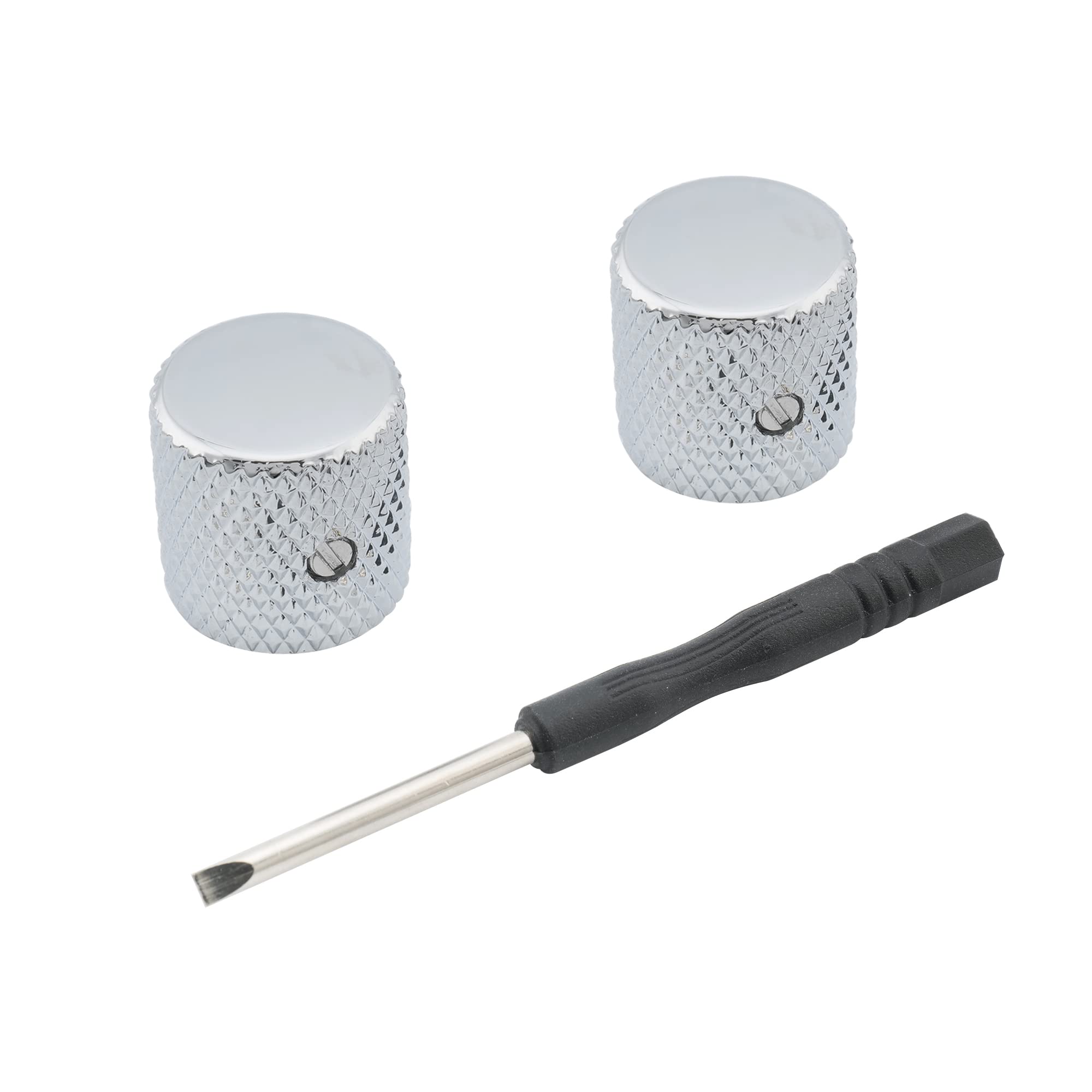 Musiclily Pro 1/4 Inch Fitting Flat Top Knobs with Set Screw, Chrome 2 Pcs