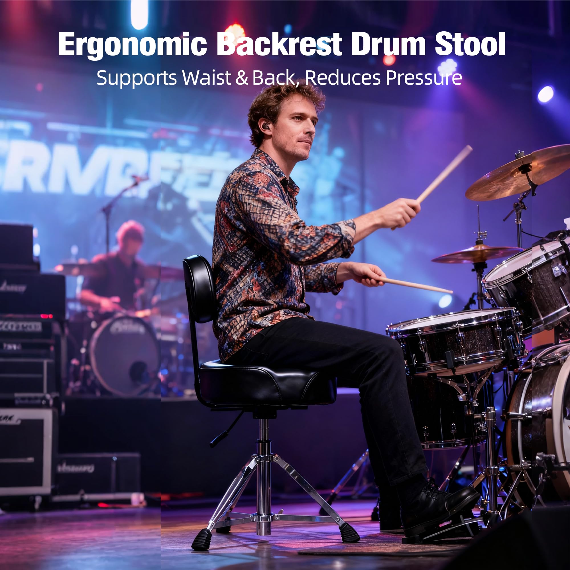 TIZECO Hydraulic Drum Throne with Backrest, Heavy Duty Drum Stool, Drummer Stool Adjustable Height, Motorcycle Style Drummers Seat with Back Support, Drummers Throne