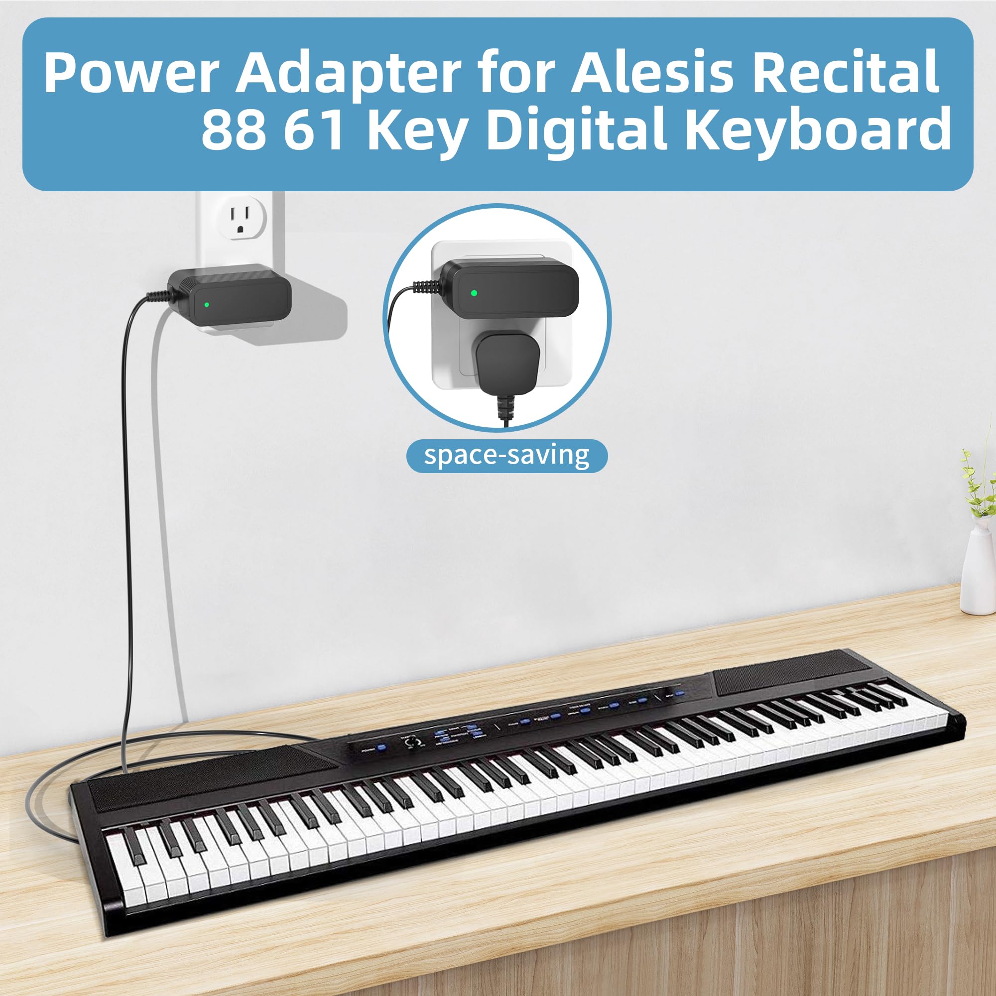 12V Power Cord for Alesis Recital 88-Key 61-Key Digital Piano Keyboard Charger Replacement for Alesis 7-10-1215 Adapter Power Supply