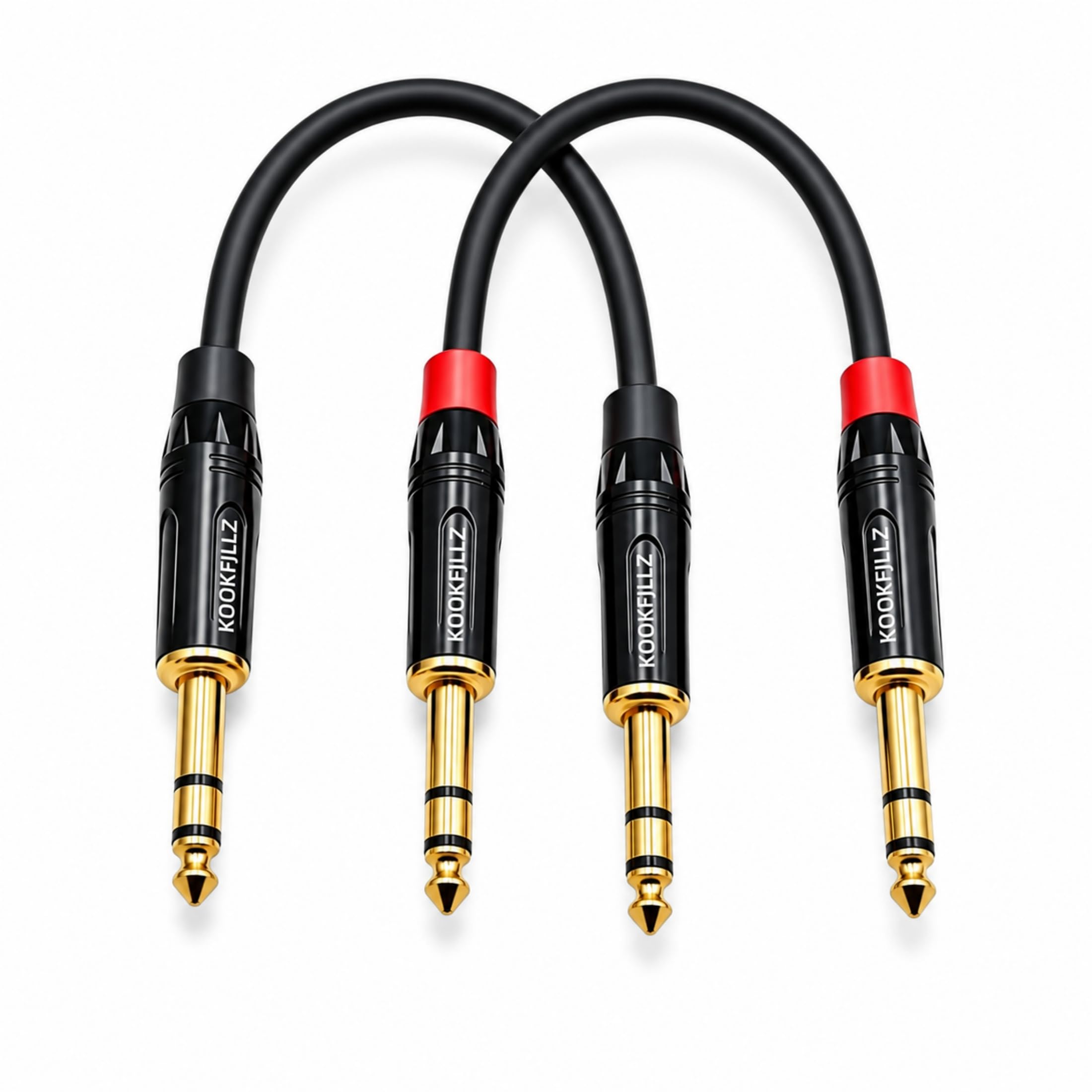 KOOKFJLLZ 1/4 Inch TRS Balanced Cable 1 Foot (2-Pack) Male to Male – 20AWG OFC Professional Audio Patch Cable with 24K Gold-Plated Connectors for Studio Monitor, Audio Interface, DJ Mixer, Amplifier