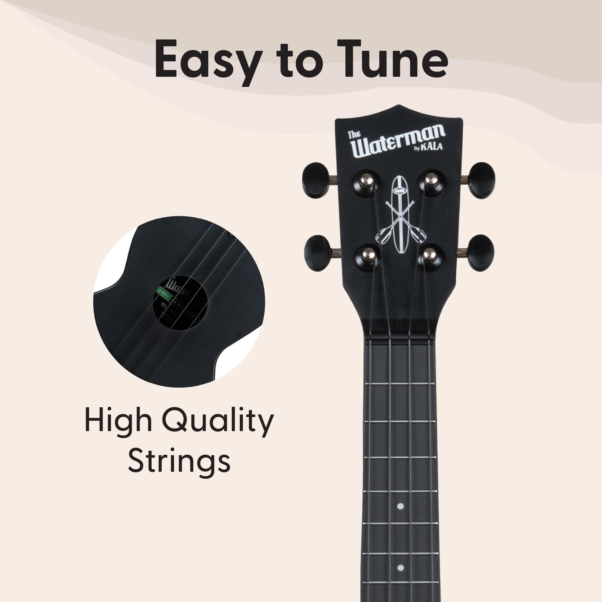 Kala KA-R-WMS-BK-S Soprano Recycled Waterman Ukulele – Black Sand