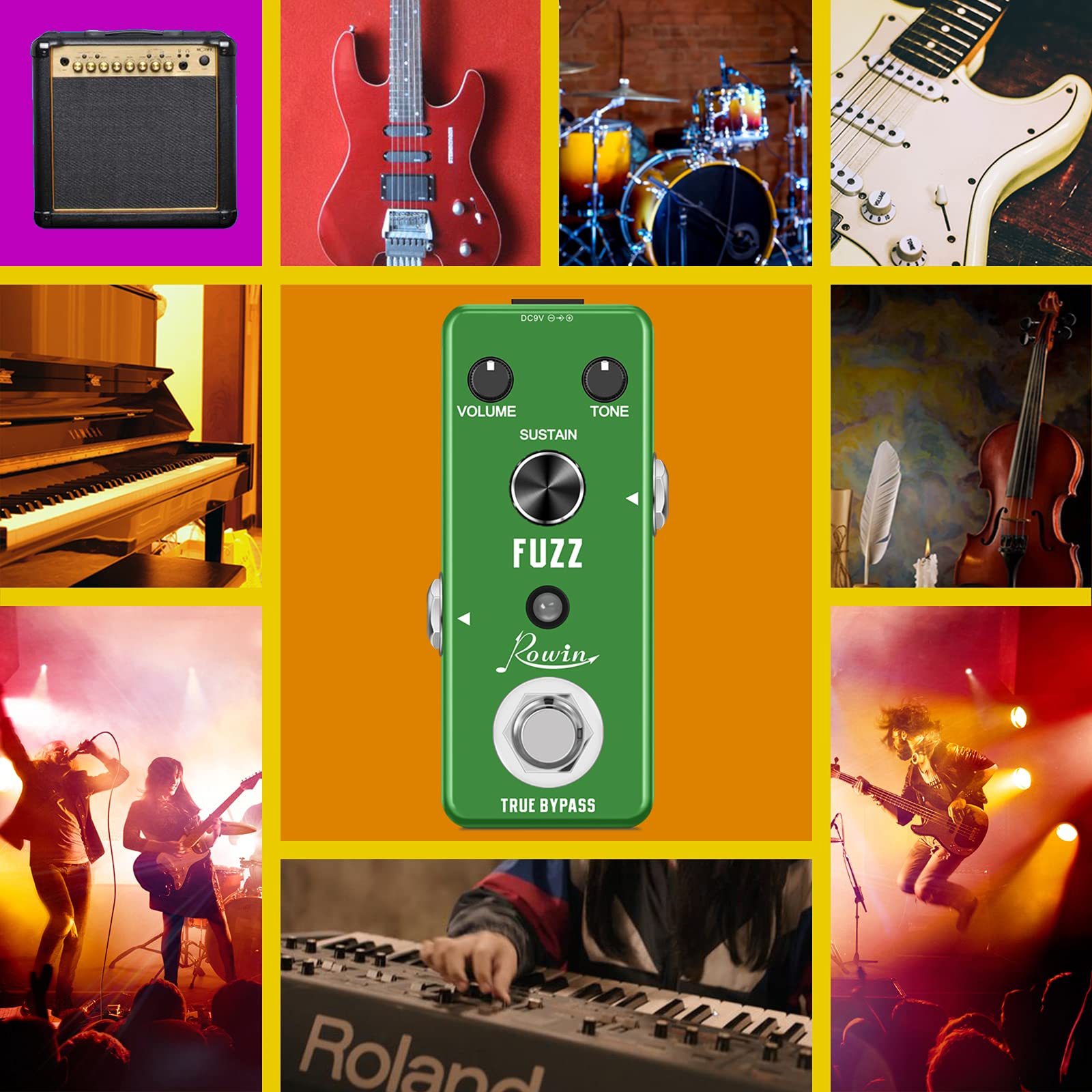 Rowin Analog Fuzz Pedal for Electric Guitar Bass True Bypass LEF-306