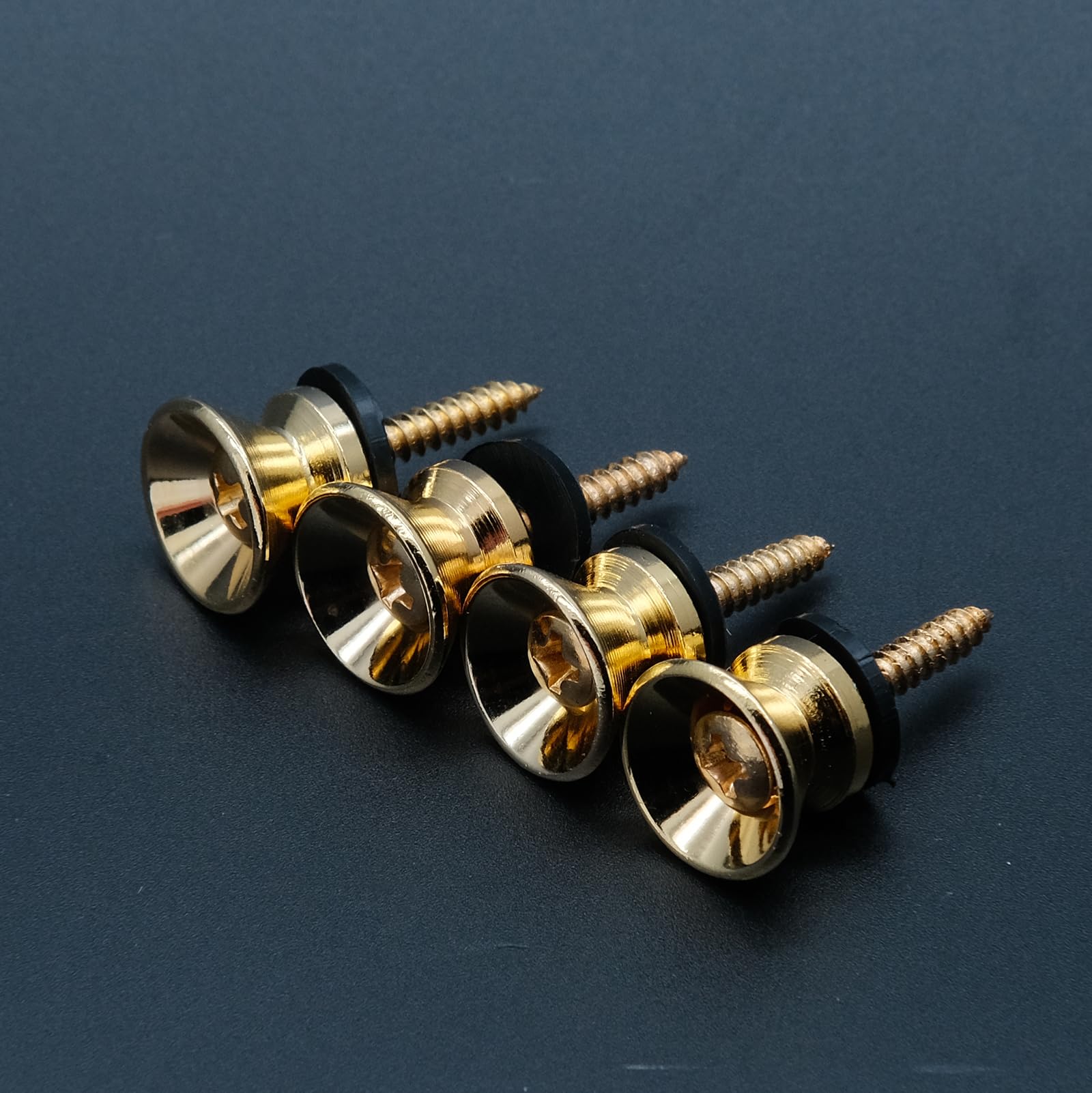 harpfeas 4PCS Metal Strap Buttons End Pins with Mounting Screws for Electric Acoustic Guitar, Bass, Ukulele (Gold)