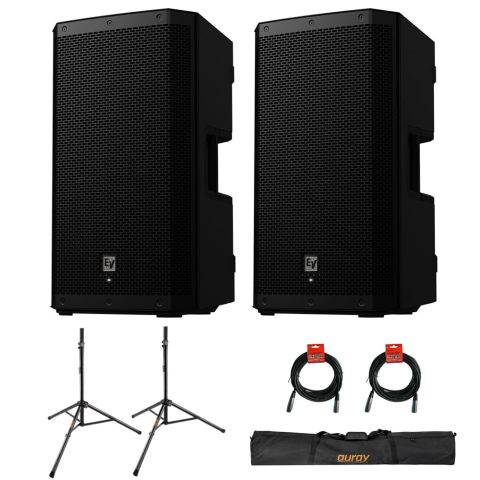Electro-Voice ZLX-12P-G2 12″ 2-Way 1000W Bluetooth-Enabled Powered Loudspeaker (Pair) Bundle with Auray SS-47S-PB Steel Speaker Stands with Carrying Case and 2X XLR Cable