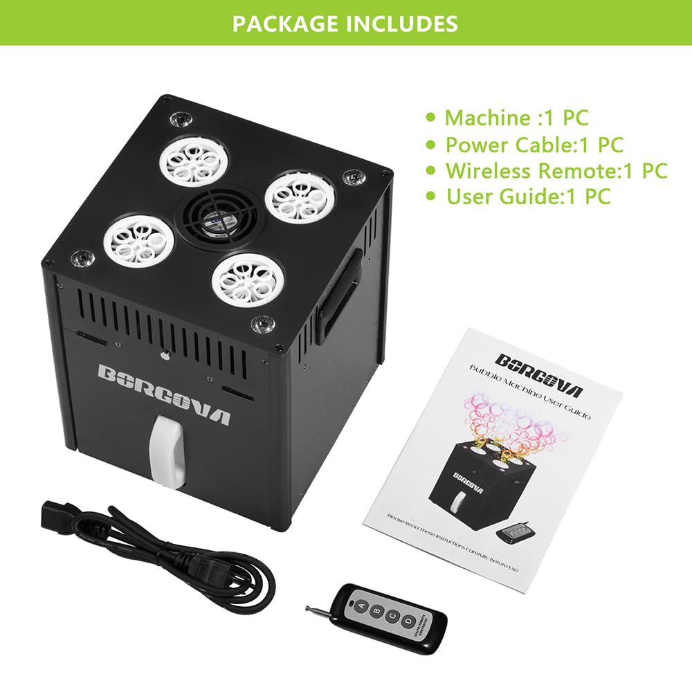 BORGOVA Stage Bubble Machine with Lights DMX Wireless Remote