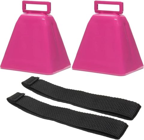 Bevin Bells Long Distance Cow Bells 10LD (Pink & Pink) | Christmas Bells | Made from Steel | Loud Noise Makers | w/White Strap Around The Handle | Easier to Hold | Made in CT, USA
