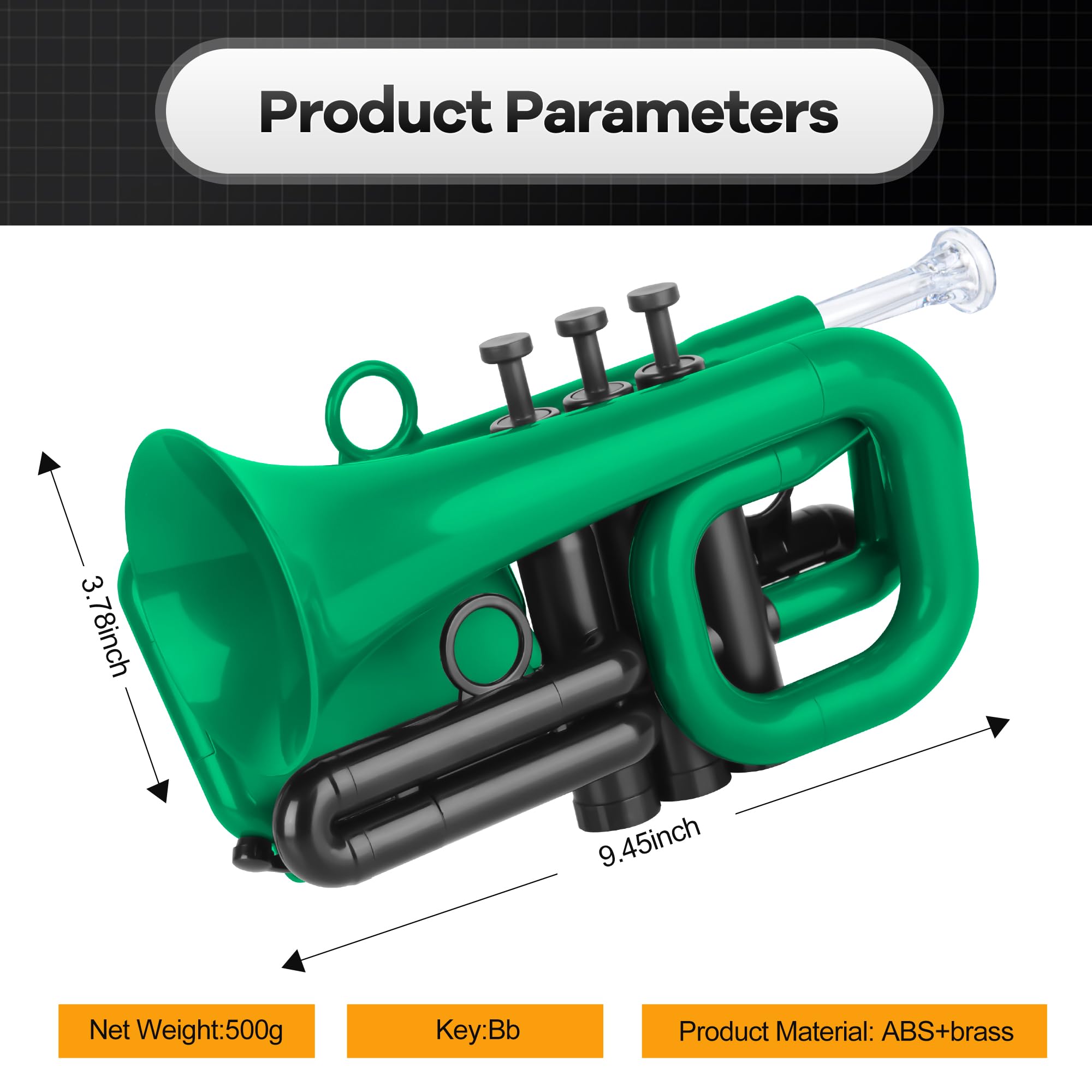 PAMPET DOLPHIN Pocket Trumpet Plastic Bb Trumpet for Student Beginner Green
