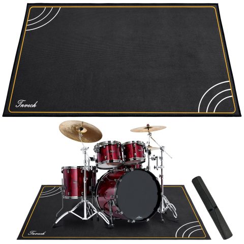Invech 4 x 5.3 Ft Drum Rug, Non-Slip Grip Bottom, Soundproof Drum Floor Mat for Electrical Drum, Black