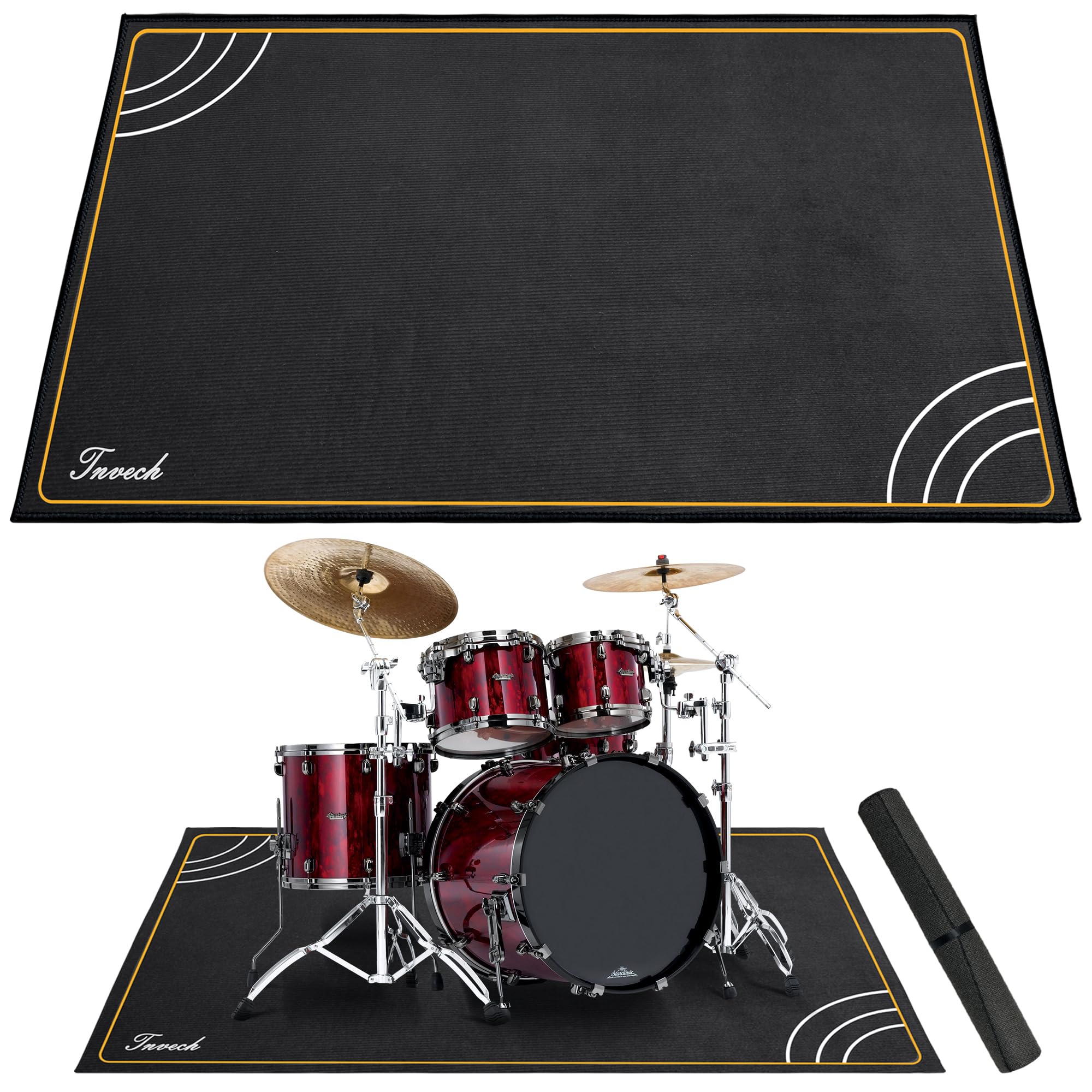 Invech 4 x 5.3 Ft Drum Rug, Non-Slip Grip Bottom, Soundproof Drum Floor Mat for Electrical Drum, Black