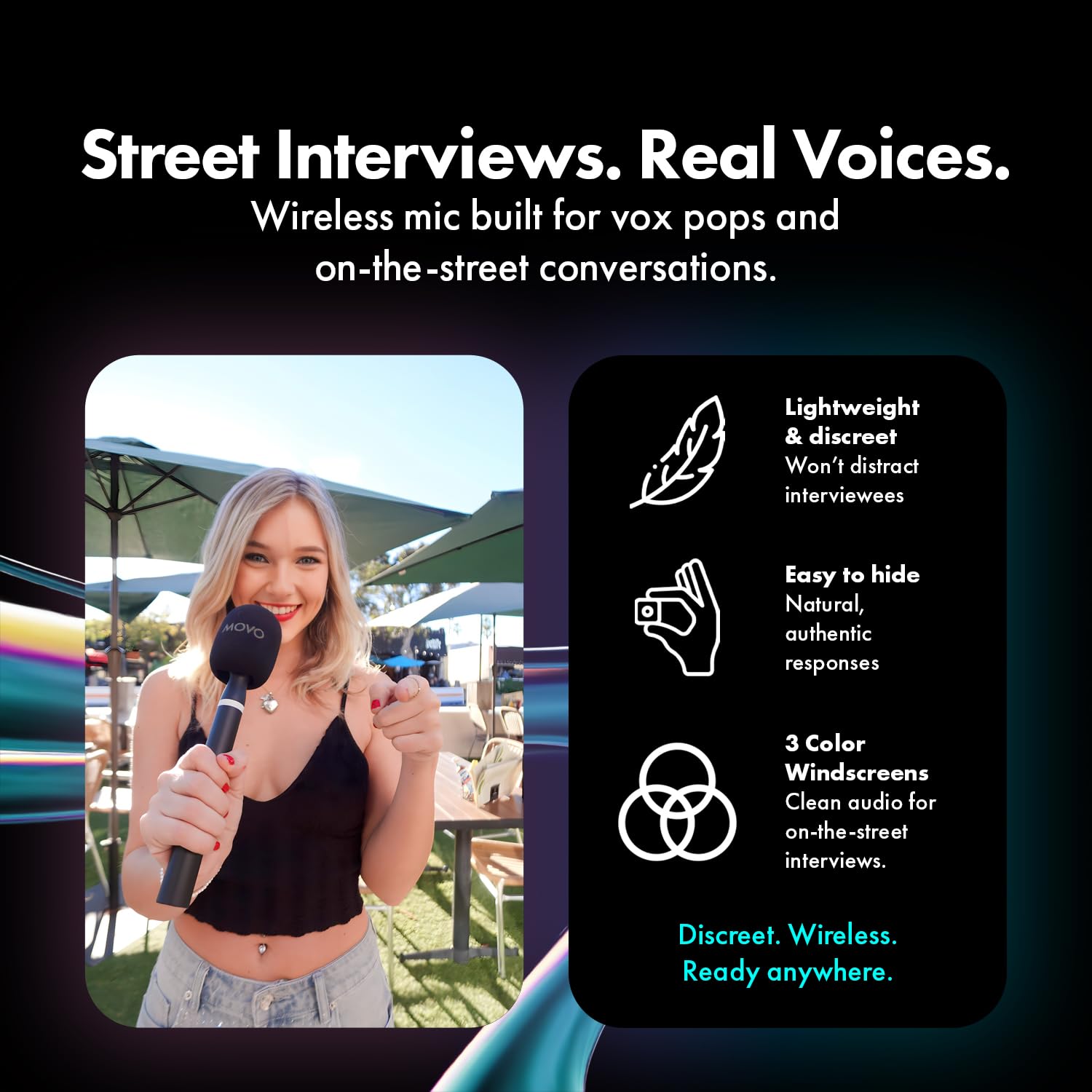 Movo NanoMic Wireless USB-C Mic Kit with Interview Handle — Dual Street Interview Mic for iPhone 15/16/17+, Android & iPad Pro — Vox Pops & TikTok