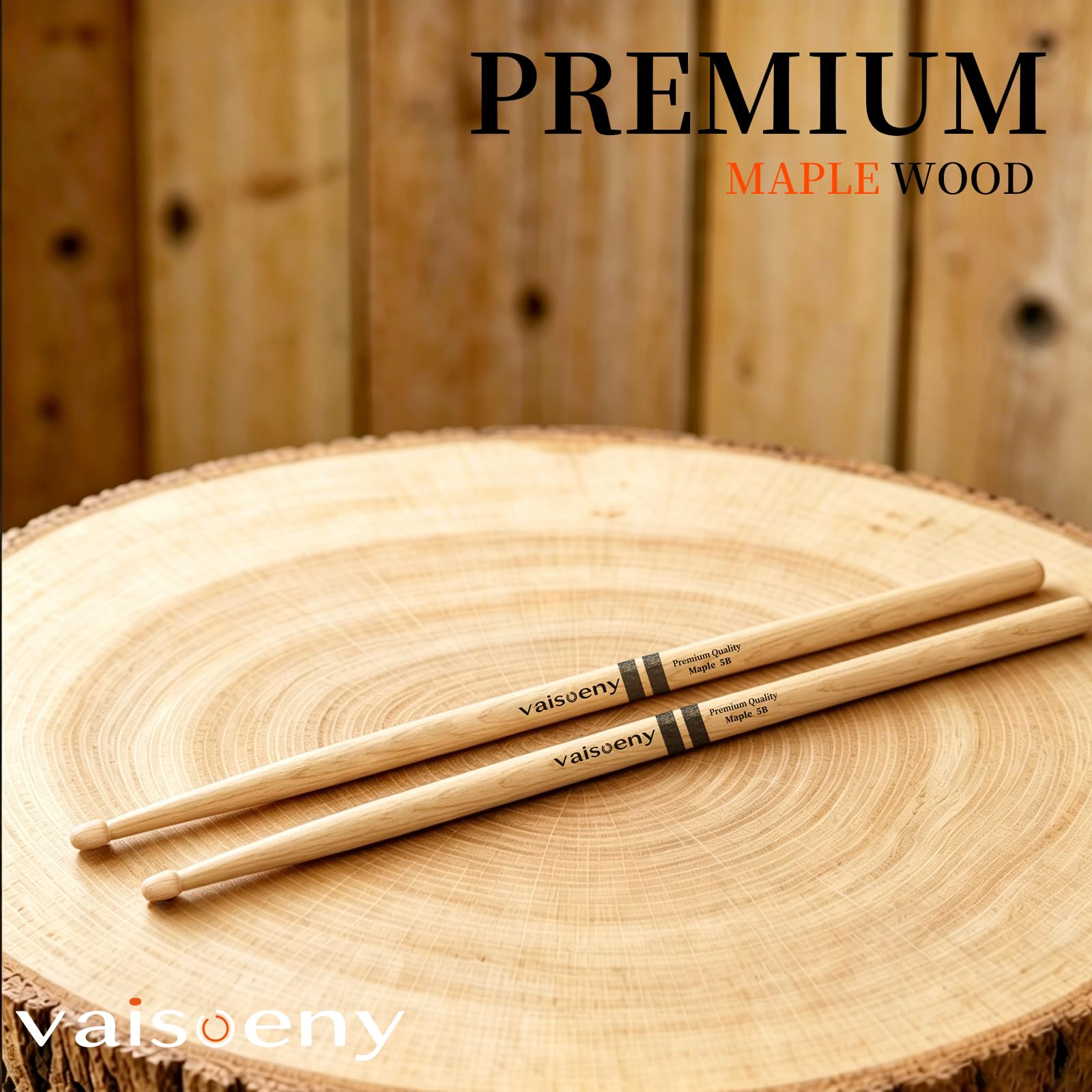 VAISOENY Drum Sticks, Maple Wood 5B Drumsticks with Teardrop Tip, 12 Pairs