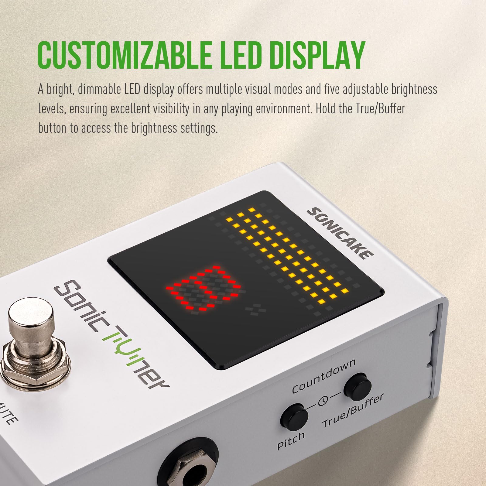 SONICAKE Tuner Pedal with Boost, Pitch Indicator, Dual Bypass – Sonic Tuner