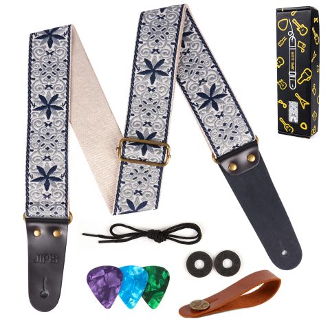 JIPIS Guitar Strap for Acoustic/Electric Guitars/Bass,with Free 1 Head strap, 2 Anti Slip Buckles, 3 Guitar Picks (GS-89-1 Petal Blue)