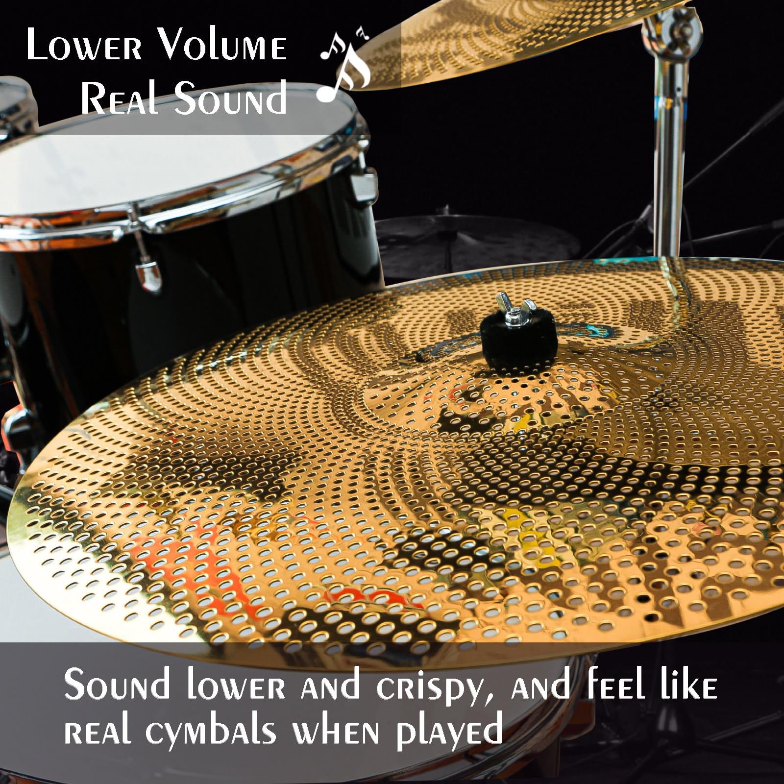 ULUOBO Low Volume Cymbal Pack, 9 Pieces Silent Cymbals, Quiet Cymbals Set for Drummer Practice, 6/8/10”Spalsh+14”Hihat+16″Crash+18”Crash+18”China+20″Ride, Gold