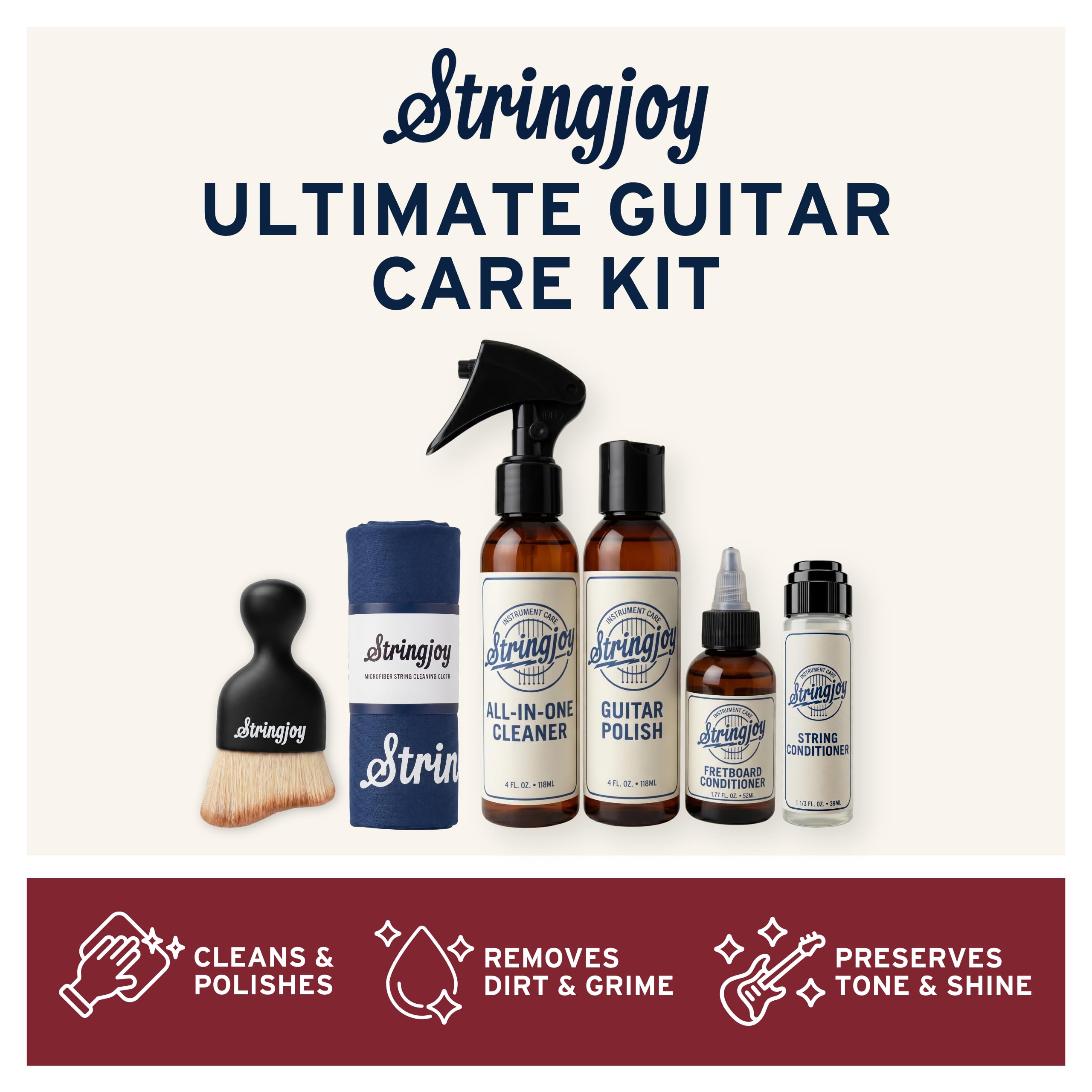 Stringjoy Ultimate Guitar Care Kit – Cleaner, Polish, Conditioners & Cloths
