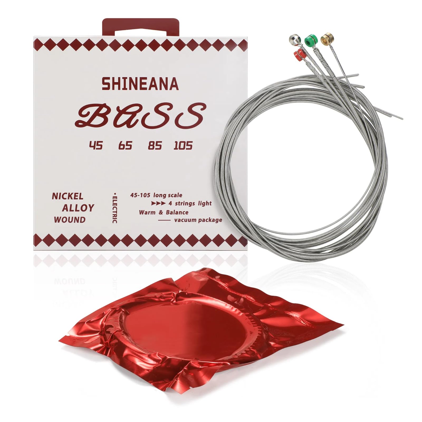 4-String Electric Bass Strings – Nickel Alloy Wound with German Hex Steel Core | Full Coated for Longevity | Vacuum Sealed (45-105 Medium) | Smooth Feel & Warm Tone (Light-coating)