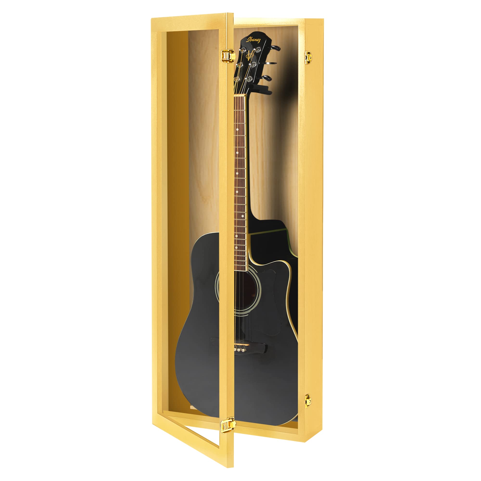 PENNZONI Acoustic Guitar Display Case – Acrylic Acoustic Guitar Case – Guitar Display Case Wall Mount Made from Hardwood Frame & Clear Acrylic – Golden Oak w/No Felt