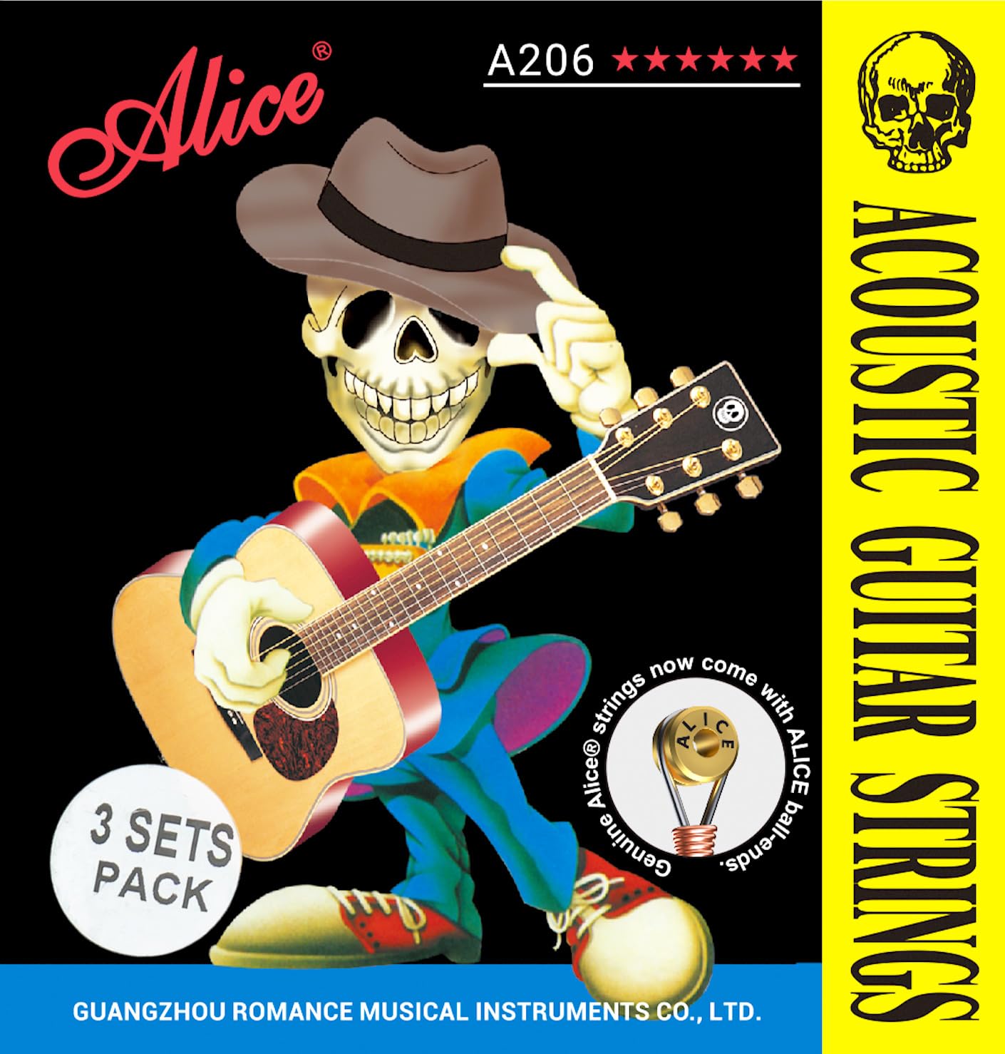 Alice Acoustic Guitar Strings Set – 6-String for Beginner, Briliant Steel Copper Alloy in Phosphor Bronze Color, 3 Packs (A206 Super Light)