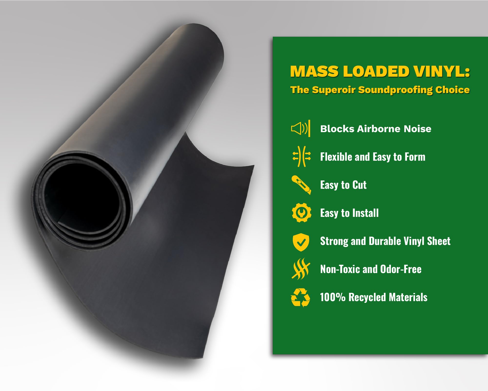 EnviroFlex 2 LB Mass Loaded Vinyl 4’x12’ (48 SF) – MLV Soundproofing Barrier for Walls, Ceilings, Vehicles – 32 STC Rating – Flexible Noise Blocker Roll – Easy to Cut & Install – Multiple Options